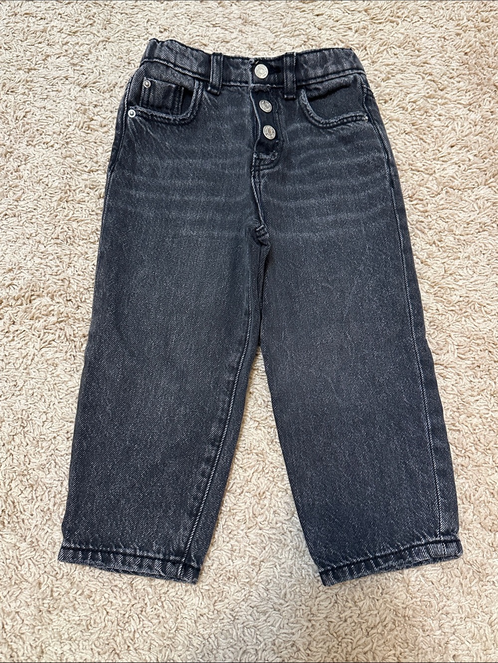 Zara Kids Charcoal Washed Button-Fly Jeans